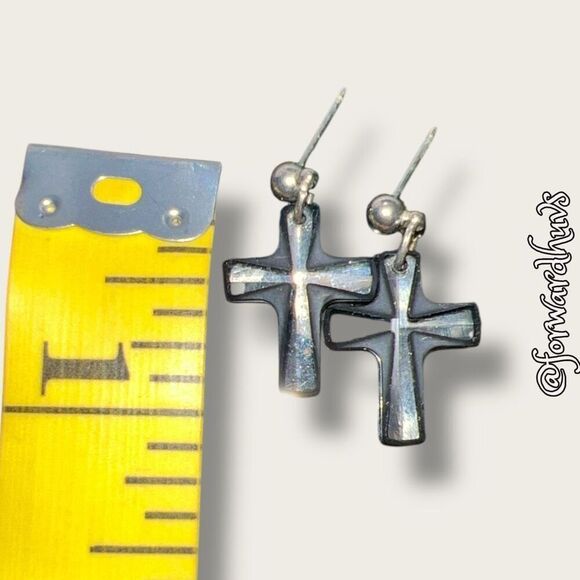 Cross-Shaped Glass Design Stud Dangle Earrings - Picture 6 of 8